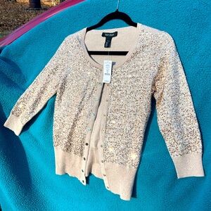 New/never worn. White House Black Market XS gold cardigan.